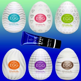 Набір мастурбаторів-яєць Tenga EGG 6 шт. + Лубрикант, чоловічий мастурбатор-яйце Tenga з рельєфом
