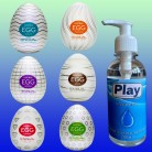 Мастурбатори Tenga EGG, набір із 6 штук з різними рельєфами + лубрикант на водній основі, подарунковий набір для хлопця