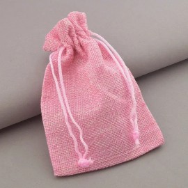Подарунковий мішечок із мішковини на затяжках. Колір рожевий. 9х13,5 см,подарунковий мішок,мішечок для біжутерії