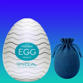 Чоловічий мастурбатор-яйце Tenga EGG Wavy зі структурним рельєфом (набір із лубрикантом 5 мл та мішечком)