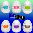 Набір мастурбаторів-яєць Tenga EGG 6 шт. + Лубрикант, чоловічий мастурбатор-яйце Tenga з рельєфом