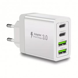Мережевий зарядний пристрій з 4 портами USB (2xUSB + 2xType-C) 10 Вт, 2 А, білий зарядний блок