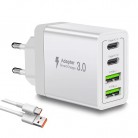 Мережевий зарядний пристрій з 4 портами USB (2xUSB + 2xType-C) 10 Вт, 2 А, білий зарядний блок