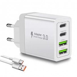 Мережевий зарядний пристрій з 4 портами USB (2xUSB + 2xType-C) 10 Вт, 2 А, білий зарядний блок