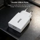 Мережевий зарядний пристрій з 2 USB-портами 2А, адаптер живлення (вилка EU), білий зарядний блок