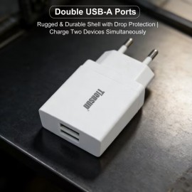 Мережевий зарядний пристрій з 2 USB-портами 2А, адаптер живлення (вилка EU), білий зарядний блок