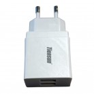 Мережевий зарядний пристрій з 2 USB-портами 2А, адаптер живлення (вилка EU), білий зарядний блок
