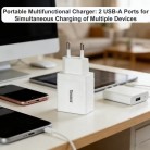 Мережевий зарядний пристрій з 2 USB-портами 2А, адаптер живлення (вилка EU), білий зарядний блок