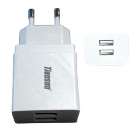 Мережевий зарядний пристрій з 2 USB-портами 2А, адаптер живлення (вилка EU), білий зарядний блок