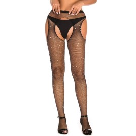 Колготки в дрібну сіточку зі стразами і вирізами в області стегон 